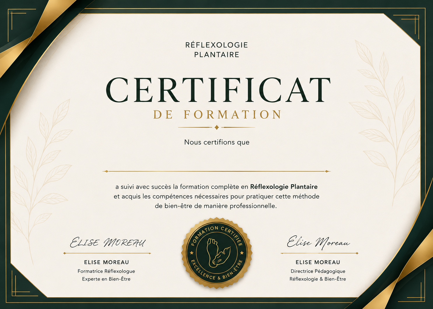 Certificat Réflexologie Plantaire